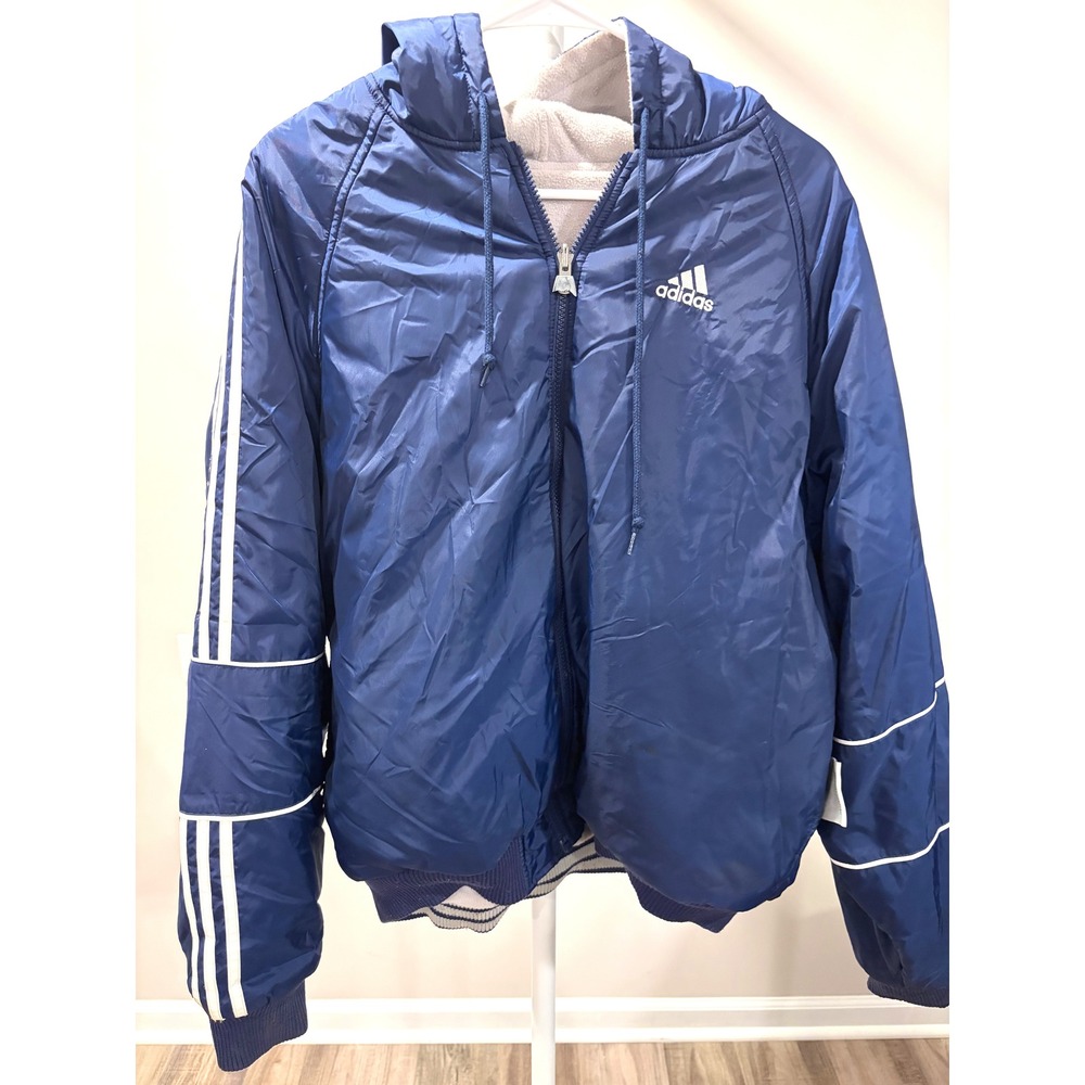 Vintage 2000s Adidas Retro Navy Blue Fleece Lined Sideline Parka Jacket Mens XL